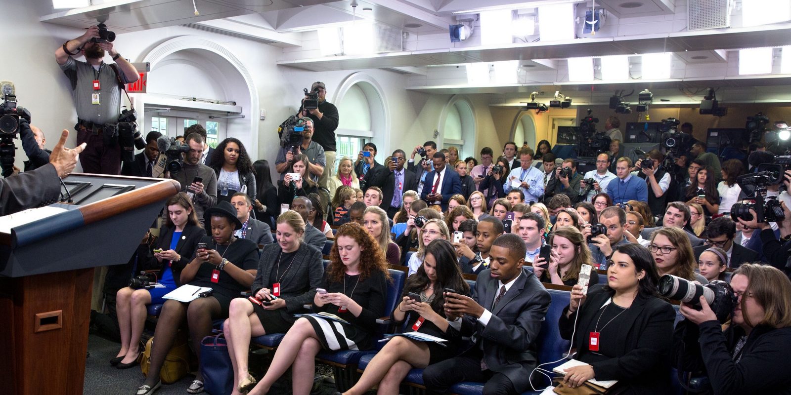 Young journalists at the White House briefing room