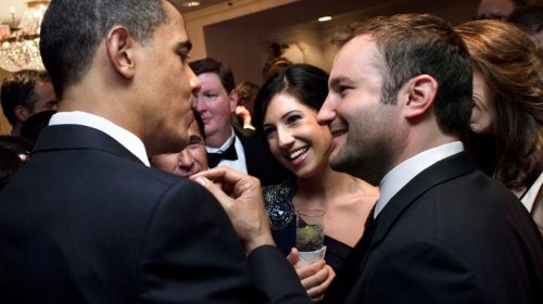 President Obama speaking to David Greene and other attendees of the 2009 White House Correspondents' Dinner.