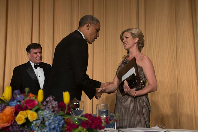 Brianna Keilar of CNN receives the Aldo Beckman Memorial Award at The White House Correspondents Association Dinner held at the Washington Hilton Hotel in Washington, D.C., on Saturday, May 3, 2014. ( Photo / J.M. Eddins Jr.)